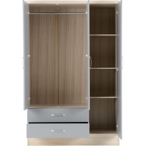 Nevada 3 Door 2 Drawer Mirrored Wardrobe Bedroom Set - Grey Gloss, Light Oak by Seconique
