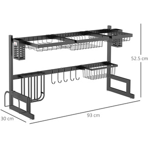 HOMCOM Space Saving 2 Tier Over The Sink Dish Drainer Rack - Black / 30cm / 93cm by HOMCOM