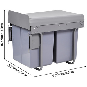 40L Kitchen Double Pull-Out Trash Can Under Cabinet - Grey by Livingandhome