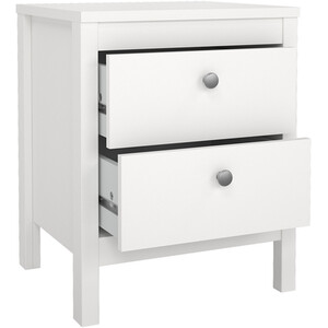 Madrid 3 Piece Bedroom Set - White / 1 x 2-drawer bedside table, 1 x 5-drawer chest of drawers and 1 x 2-door wardrobe