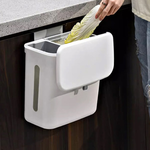 White Hanging Kitchen Trash Bin with Lid - White by Livingandhome