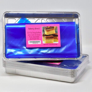 Large Foil Tray Bake Containers with Free Disposable Piping Bag - Silver / 50 by Bakery Direct Ltd