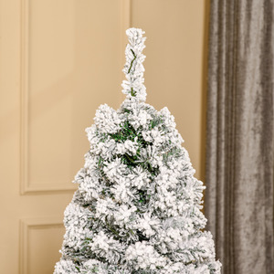 HOMCOM Prelit Artificial Snow Flocked Christmas Tree with LED Light - Green, White / 5ft by HOMCOM
