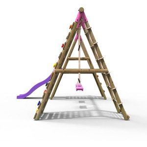 Wooden Double Swing Set with Climbing Wall and Slide - Jade by Rebo