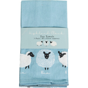 Pack of 3 Highland Flock Fluffy Tea Towels - Blue