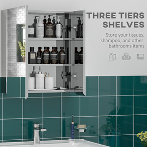 Wall Mounted Bathroom Mirror Cabinet with Doors Storage Shelves - Silver by kleankin