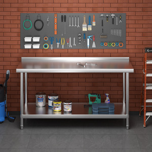 Two-Tier Stainless Steel Workbench with Backsplash - Silver / 15cm / 150cm by Livingandhome