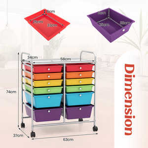 12 Drawers Rolling Storage Cart with 4 Wheels and Brakes - Red by Costway