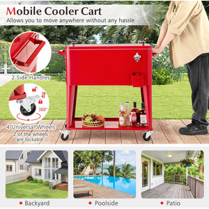 75 L Portable Patio Rolling Ice Chest - Red by Costway