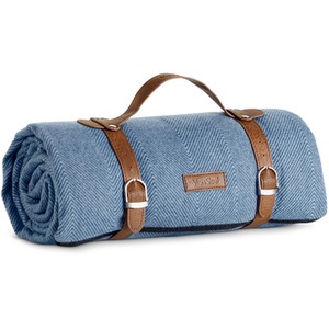 Picnic Blanket with Faux Leather Carry Handle - Blue / 180cm by VonShef