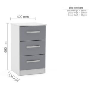 Wooden 4 Piece Furniture Set Wardrobe Chest of Drawers Bedsides Lynx - White & Grey by Birlea