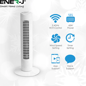 Smart Wi-Fi Tower Fan - White by EnerJ Smart