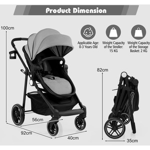 2 in 1 High Landscape Stroller Foldable Toddler Stroller - Grey by Costway