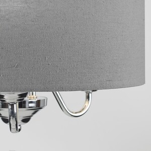 Modern Chrome 3 Way Curved Arm Grey Linen Slimline Drum Ceiling Light Pendant - Silver by ValueLights