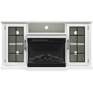 Recessed Electric Fireplace TV Cabinet with Adjustable Flame and Brightness - White by Livingandhome
