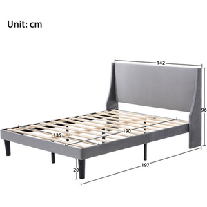 Upholstered Bed with Winged Headboard, Wood Slat Support - Grey by Abrihome