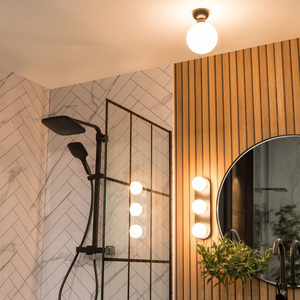 Orbital Black Metal Bathroom Ceiling Light with Opal Glass Shade - Black by ValueLights