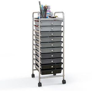 10 Drawer Rolling Storage Cart - Black by Costway