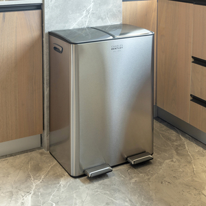 Double Compartment Stainless Steel Kitchen Bin - Silver / 60l by Charles Bentley