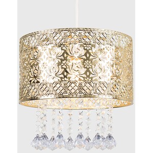 Modern Intricate Pattern Gold Ceiling Pendant Light Shade With Jewel Droplets - Gold by ValueLights