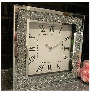 Crushed Diamond Silver Square Wall Clock With Roman Numbers - Silver by Biznest