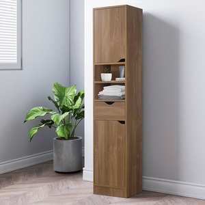Wooden Tall 2 Door 1 Drawer Shelves Bathroom Cabinet Storage Unit Modern - Oak by URBNLIVING