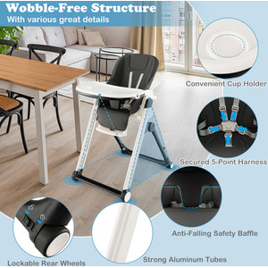 Foldable Baby High Chair Feeding Chair - Black by Costway