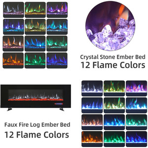 Wall-Mounted and Recessed Electric Fireplace with Stand - Black / 127cm by Livingandhome