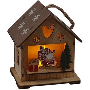 Wooden Hanging House with Santa Gonk - Light Brown/Neutral by SnowTime