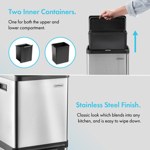 34L Vertical Kitchen Bin with 2 Compartments - Silver by VonHaus