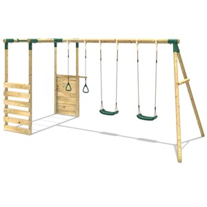 Wooden Swing Set with Trapeze, Climbing Wall and Monkey Bars - Comet by Rebo