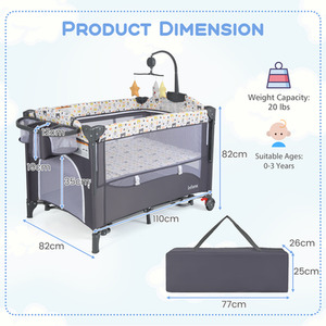 6-in-1 Baby Bed Travel Cot - Grey by Costway