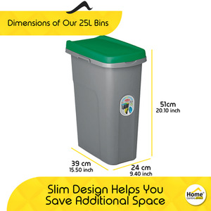 Slim Lift Top Kitchen Recycling Waste Bin - Green / 25l by Home Centre