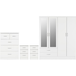 Nevada 4 Door 2 Drawer Mirrored Wardrobe Bedroom Set - White Gloss by Seconique