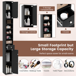Bathroom Tall Cabinet Storage Organizer Cupboard - Black by Costway