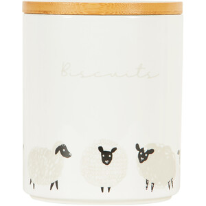 Highland Flock Biscuit Canister with Bamboo Lid - White