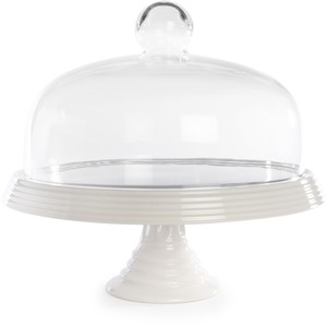 Ceramic Cake Stand with Glass Cover - Clear by Maison & White