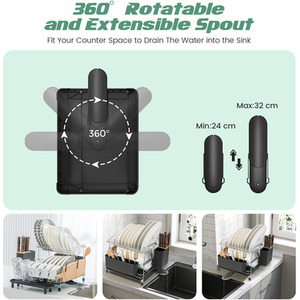 2-Tier Detachable Dish Rack - Black by Costway