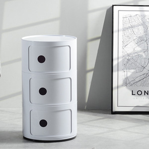 Round Beside Table Filling Cabinet Chest Unit Stockable - White / 3 by Livingandhome