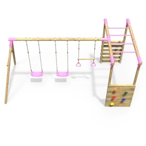 Wooden Swing Set with Trapeze, Climbing Wall and Monkey Bars - Comet by Rebo