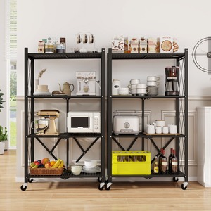4-Tier Foldable Storage Shelf - Black by Costway