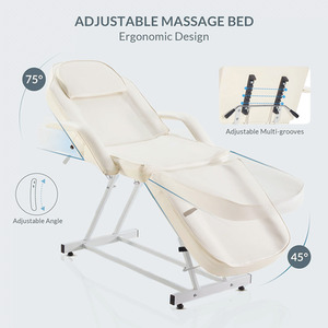 Adjustable Beauty Salon Bed with Height-adjustable Stool - White by Livingandhome