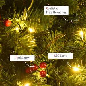 HOMCOM Prelit Artificial Pencil Christmas Tree with LED Light, Red Berry - Green / 5ft by HOMCOM