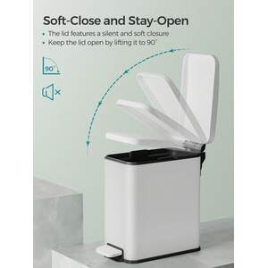 SONGMICS Slim Pedal Bathroom Bin with Soft Close - White by SONGMICS