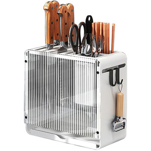 Acrylic Knife and Utensil Holder with Drain Tray - white / 11cm by Livingandhome