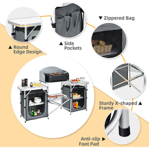 Folding Camping Table - Grey by Costway