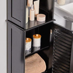 Shrewsbury Tall Bathroom Cabinet with Shutter Style Door - Black by VonHaus