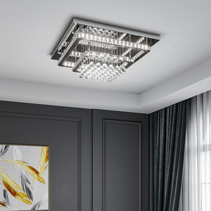 Double Layer Crystal Pendant Light - Silver / 60cm by Livingandhome