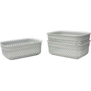 Droplette Design Rectangular Plastic Storage Set of 3 - Grey by JVL