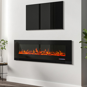 Wall-Mounted and Recessed Electric Fireplace with Stand - Black / 127cm by Livingandhome
